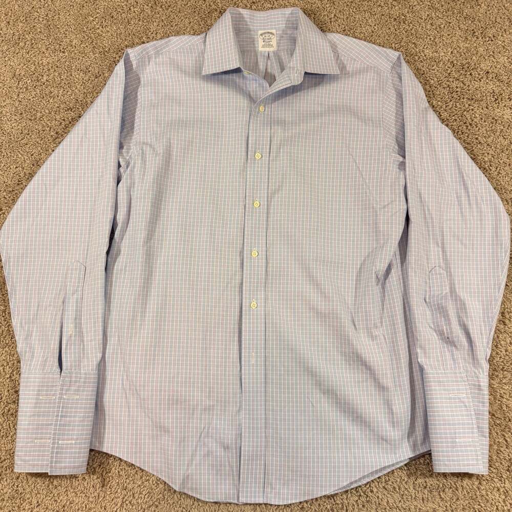 Brooks Brothers 1818 Blue Plaid Dress Shirt Non-Iron Supima Cotton‎ 16-34 EUC